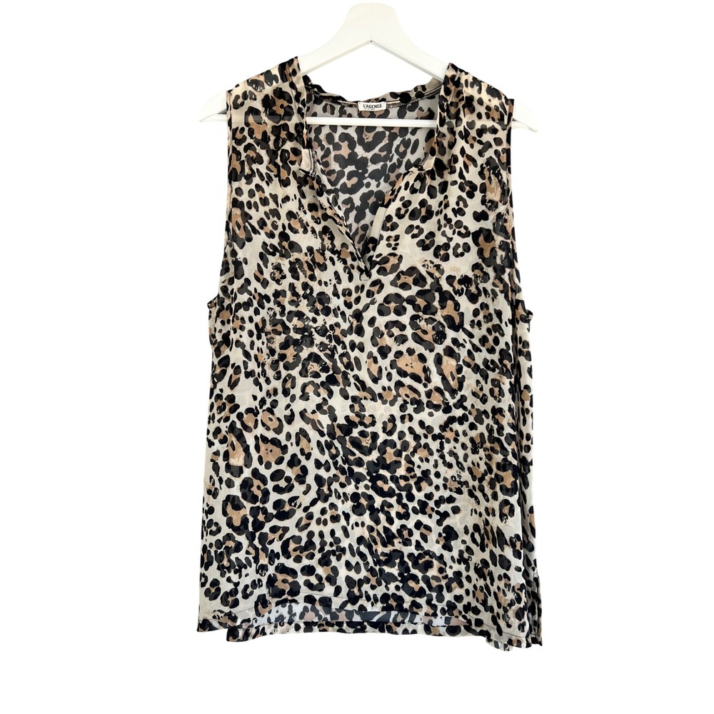 L'AGENCE Womens Leopard Print Sleeveless V-Neck Chiffon Blouse Tan Black Size S